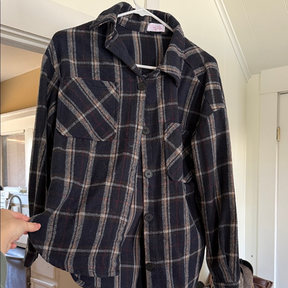Pink Lily Navy Plaid Shirt/Jacket (thick material)
